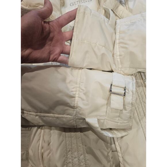 Guess y2k white ivory down bomber puffer jacket womens large medium buckle - Picture 7 of 12